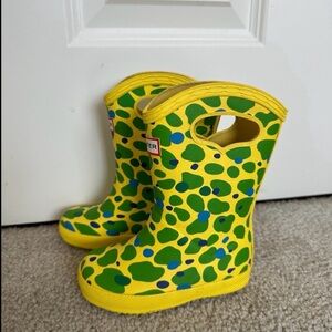 Hunter Kids' Yellow and Green Patterned Rain Boots